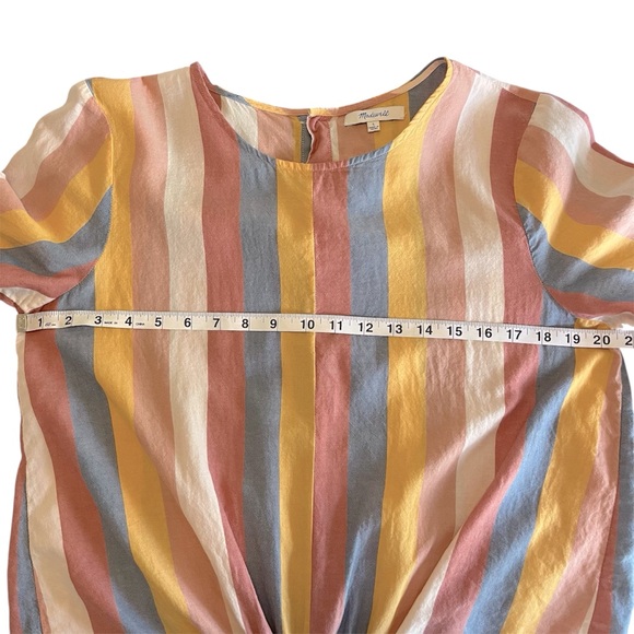 Madewell Button Back Tie Tee in Sherbet Stripe Short Sleeve Cotton Blouse Beach - Picture 9 of 10